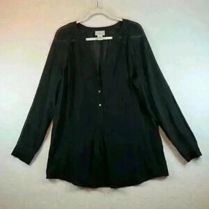 Soft Surroundings Blouse Black Women’s Size L Sheer Tunic Long Sleeve